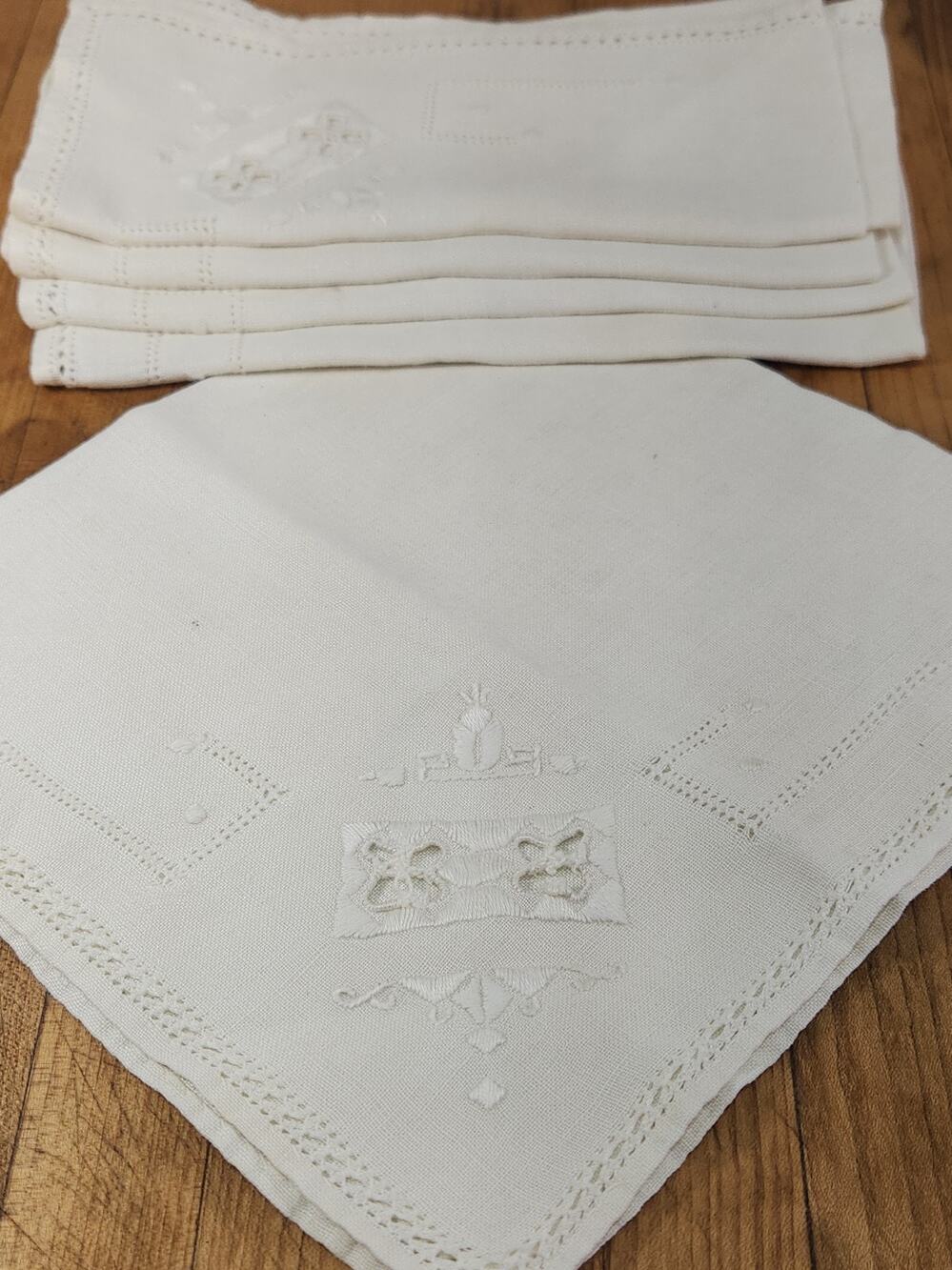 Vintage Whitework Napkins Set of 5 Embroidered Cutwork Hemstitch 16" Table